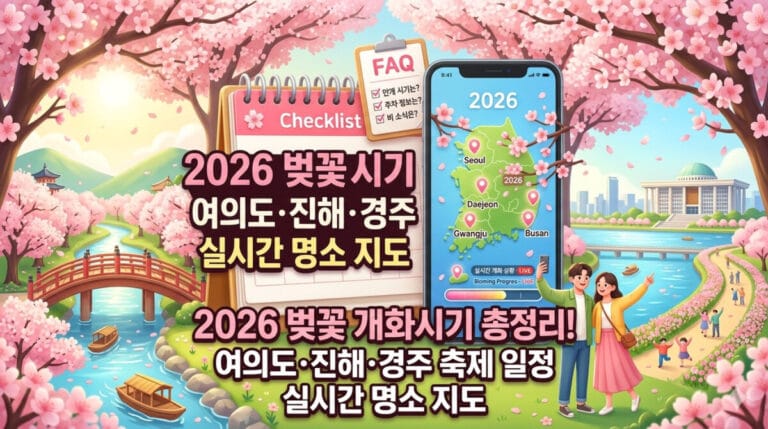2026 벚꽃 개화시기 총정리! 여의도·진해·경주 축제 일정 및 실시간 명소 지도 이미지