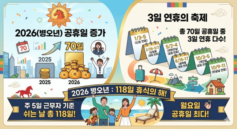 2026년 공휴일 총정리: 연차 2개로 9일 쉬는 법