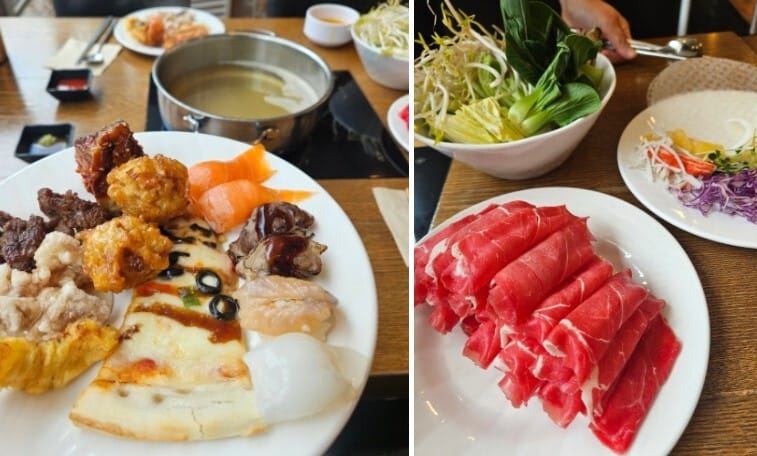 뷔페에서 가져온 음식들