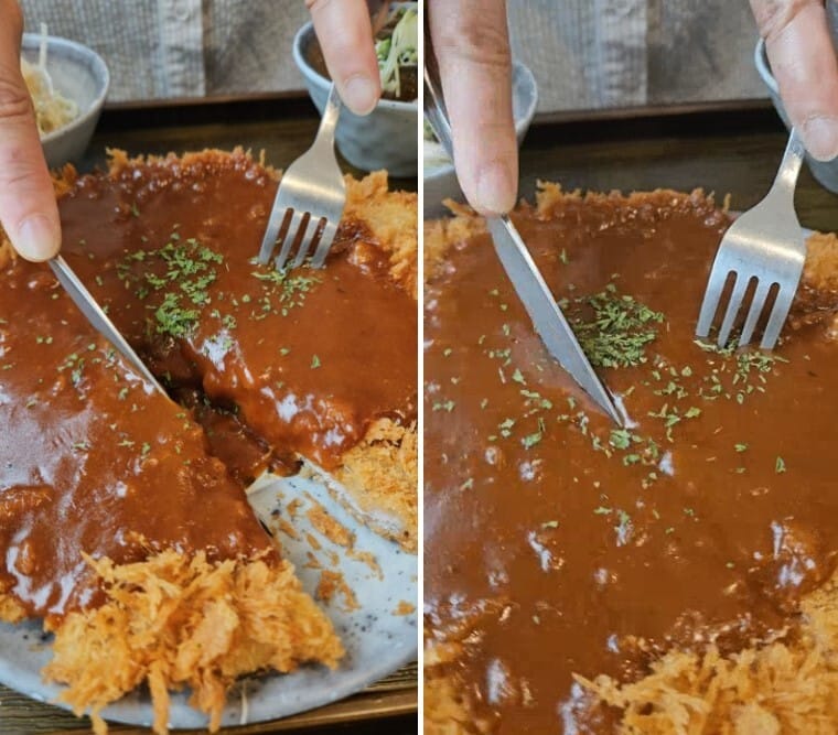 왕돈카츠 자르는 이미지